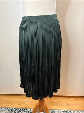 Jil Sander Knife Pleated 100%Silk Wrap Midi Skirt Green EU 36 NWT